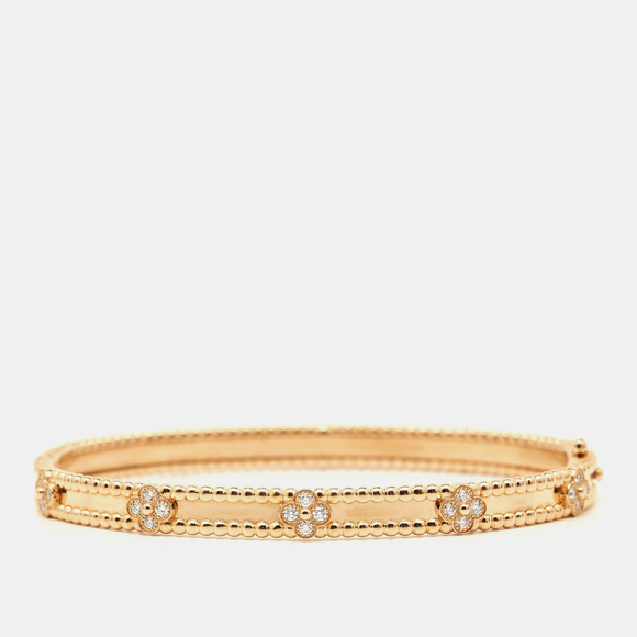 VAN CLEEF & ARPELS Perlee Sweet Clovers Diamonds 18k Rose Gold Narrow Bracelet L - Picture 3 of 5